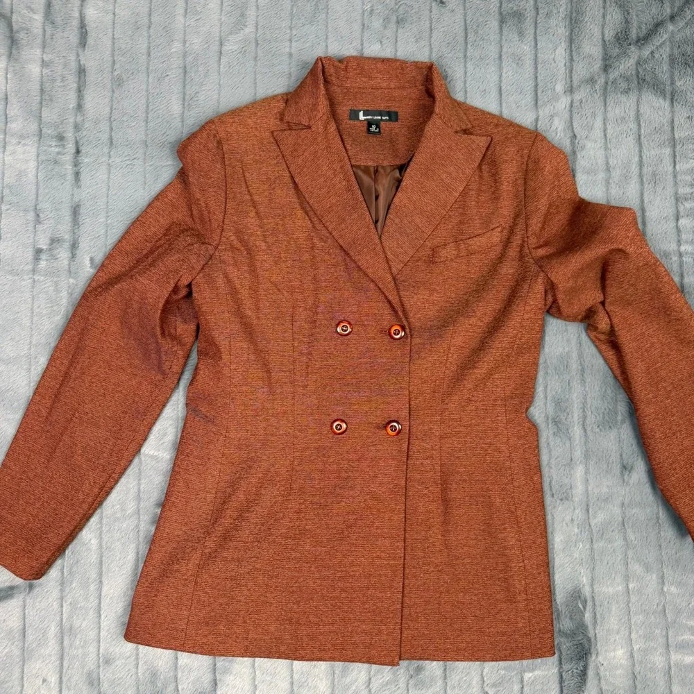 Larry Levine Suits Womens Rust Orange 2 Pc Double Breasted Blazer Skirt Set 10